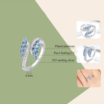 Butterfly Wing Irregular Open Cubic Zirconia Silver Ring