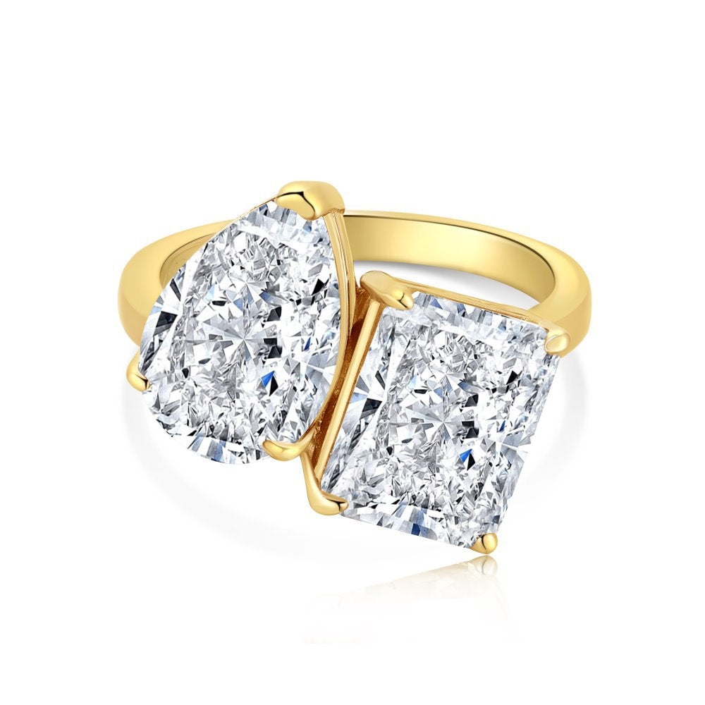 Two Color Double Cubic Zirconia Silver Ring