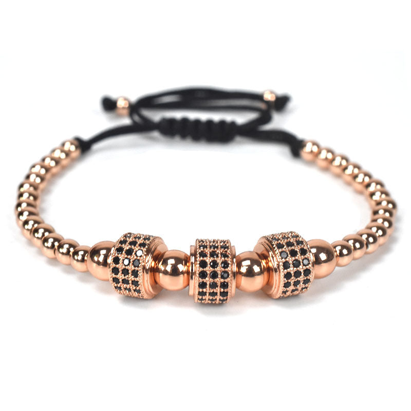 8MM Copper Bead Inlaid Zircon Weaving Bracelet