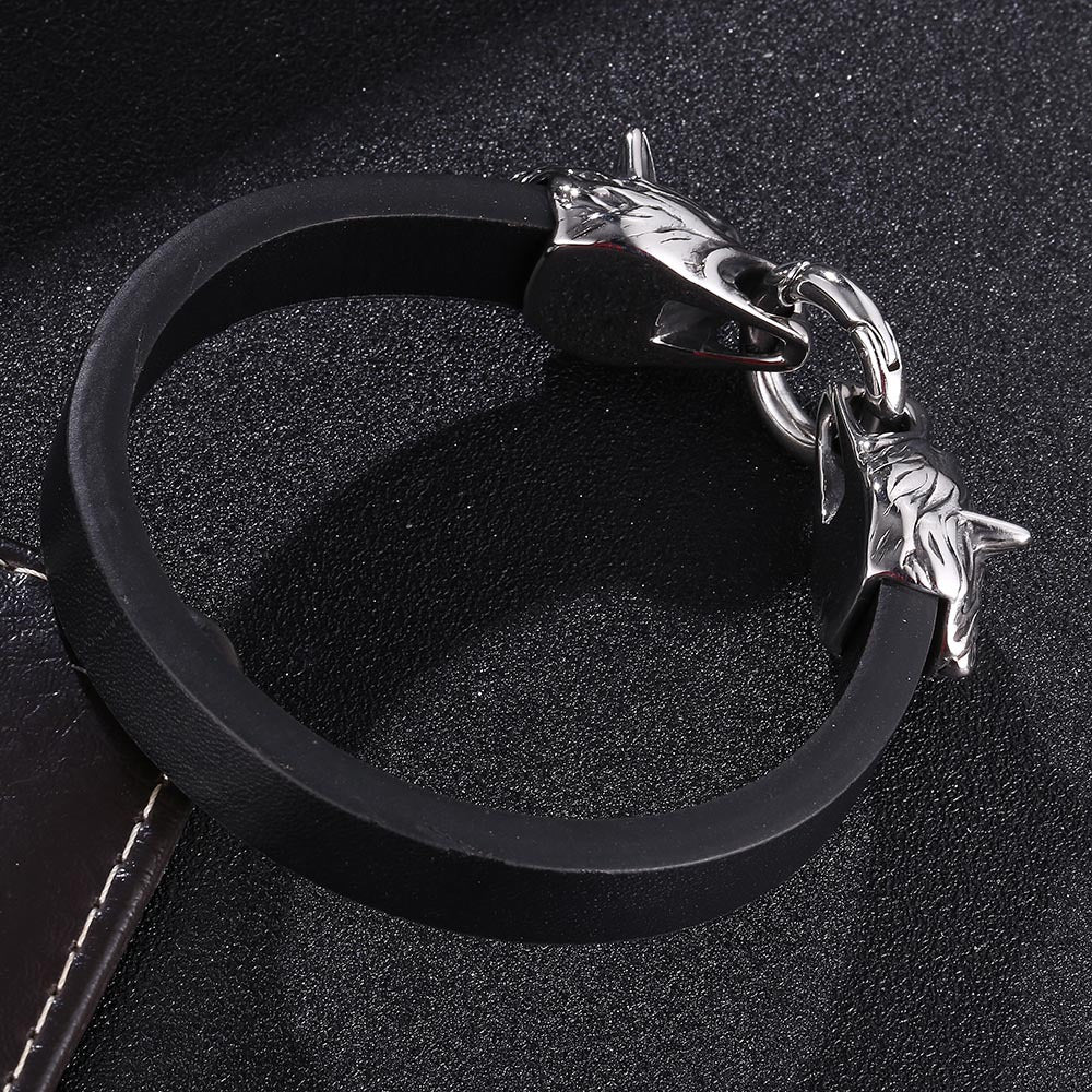 Bracelet en corde de cuir fait à la main avec tête de loup viking