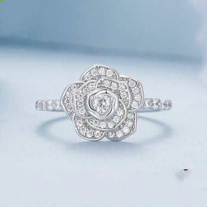 Rose Shaped Cubic Zirconia Silver Ring