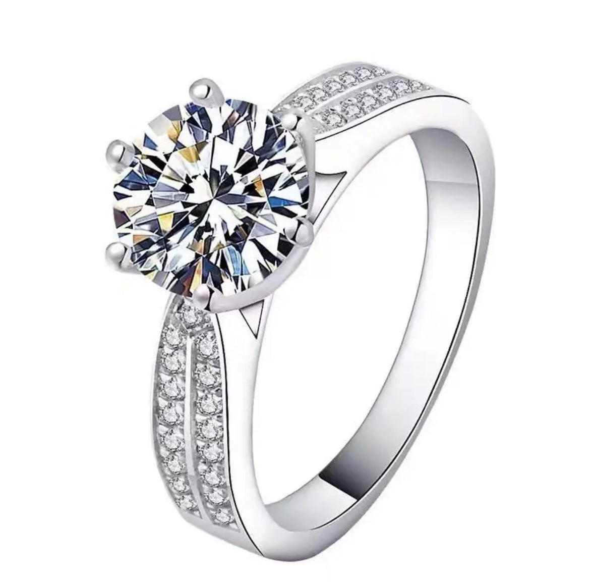 Star Queen Double Stripe Moissanite Silver Ring