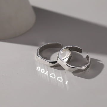 Light Reflection Projection "I LOVE YOU" Adjustable Couple Silver Ring