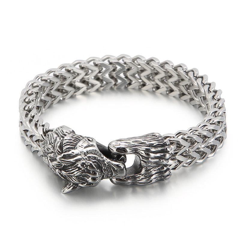 Armband mit Wolfskopf im Punk-Stil aus Titanstahl