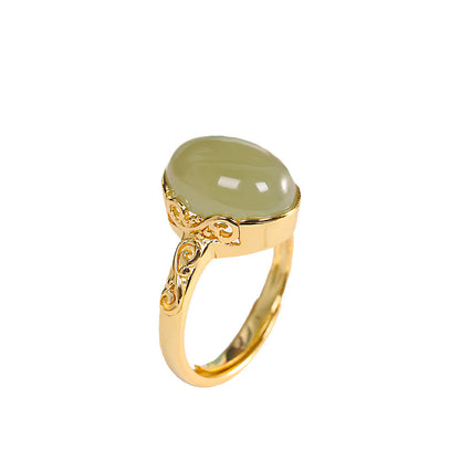 Bague en argent réglable simple en jade Hetian