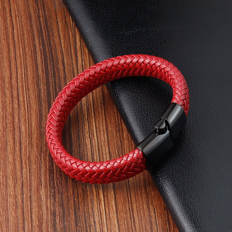 Simple Red Leather Woven Bracelet