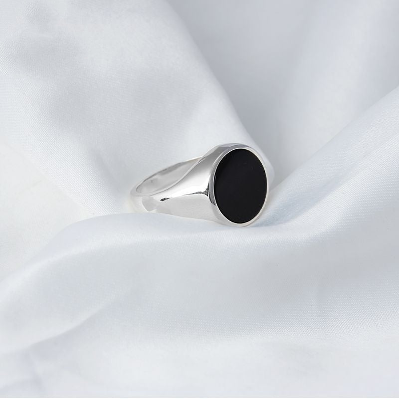 Simple Black Crystal Gum Silver Ring