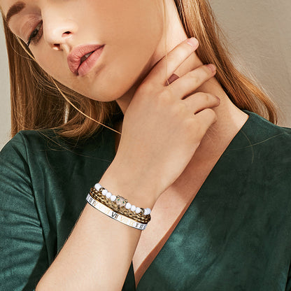 Ensemble de bracelets en acier inoxydable couronne avec chiffres romains