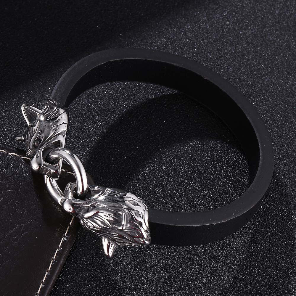 Bracelet en corde de cuir fait à la main avec tête de loup viking