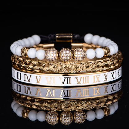 Crown With Roman Numerals Stainless Steel Bracelet Set