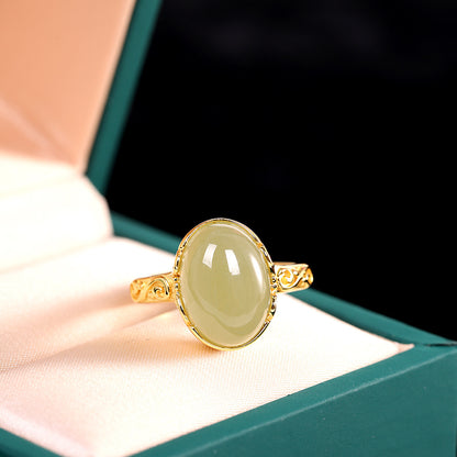 Bague en argent réglable simple en jade Hetian