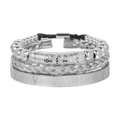 Titanium Steel Vintage Zirconia Openwork Braided Bracelet Set of Three