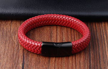 Simple Red Leather Woven Bracelet