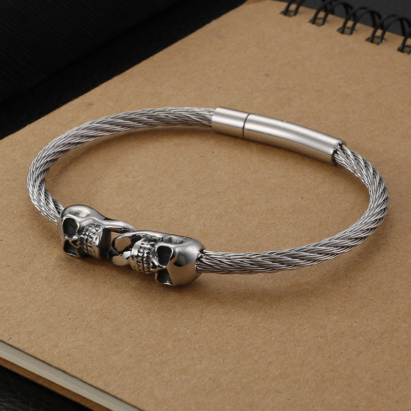 Skull Steel Wire Rope Bracelet